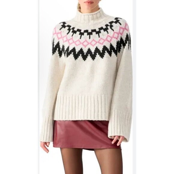 Sanctuary Women’s Tis the Season Fair Isle Mock Neck Sweater Sz XS Oversized - Picture 1 of 8